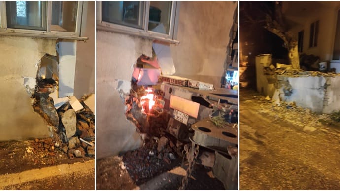 NARLI'DA SOKAKTAN GEÇEN TIR EVLERE ZARAR VERDİ